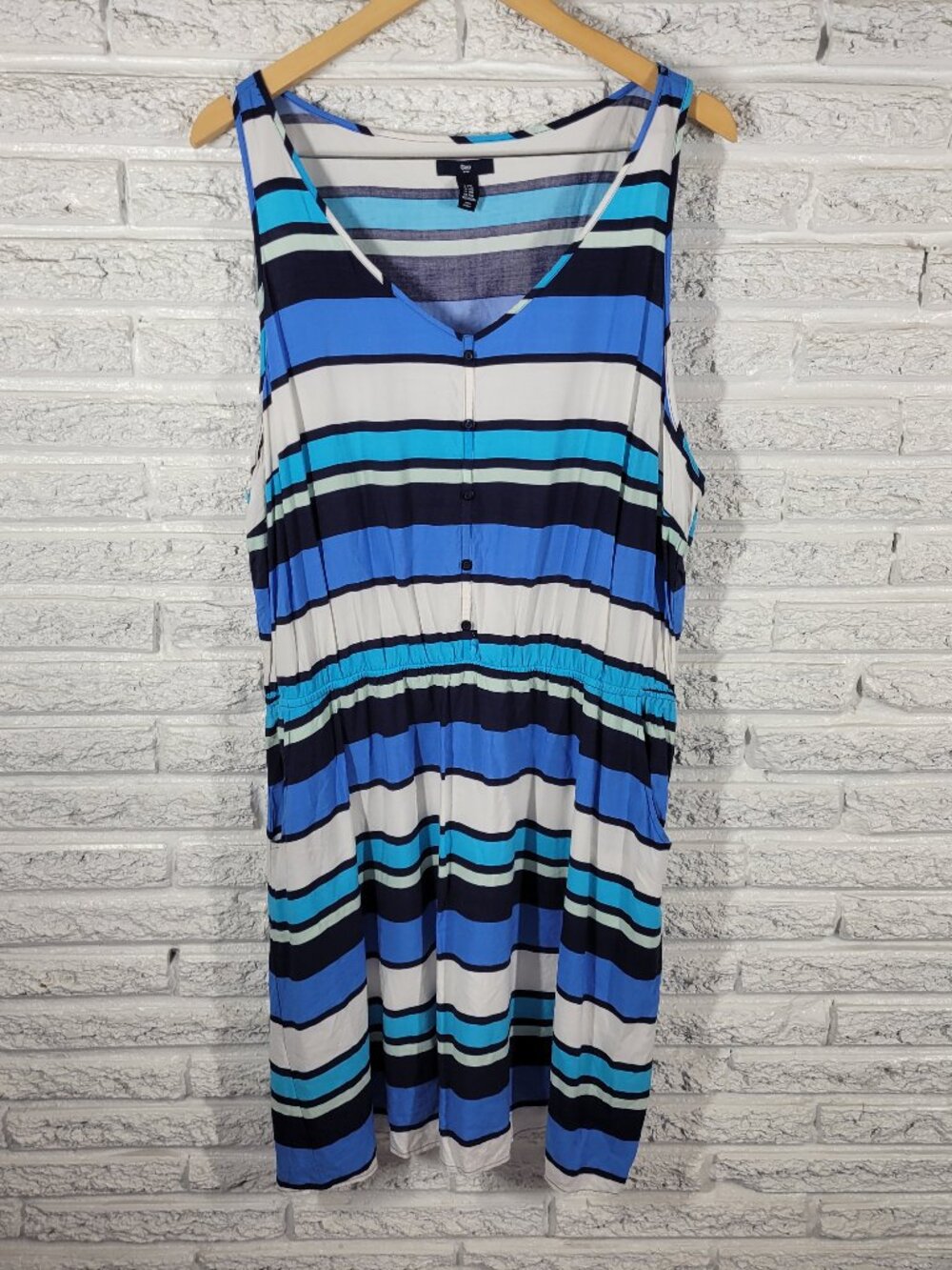 Gap Women XXL Sheath Dress Blue White Striped Sleeveless V-Neck Pockets STR110E